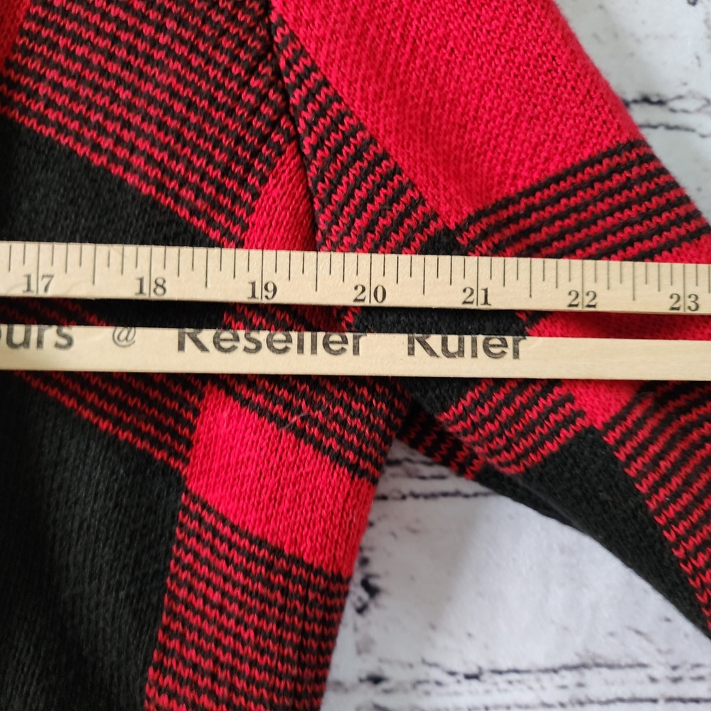 Chaps Mens Red Black Buffalo Plaid Shawl Collar Button Front Knit Cardigan L - Picture 2 of 11